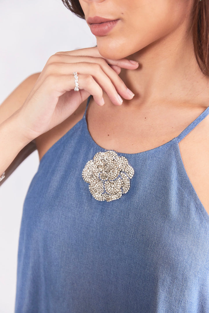 Jewelled Rose Halter Neck Top And Mini Pocket Shorts